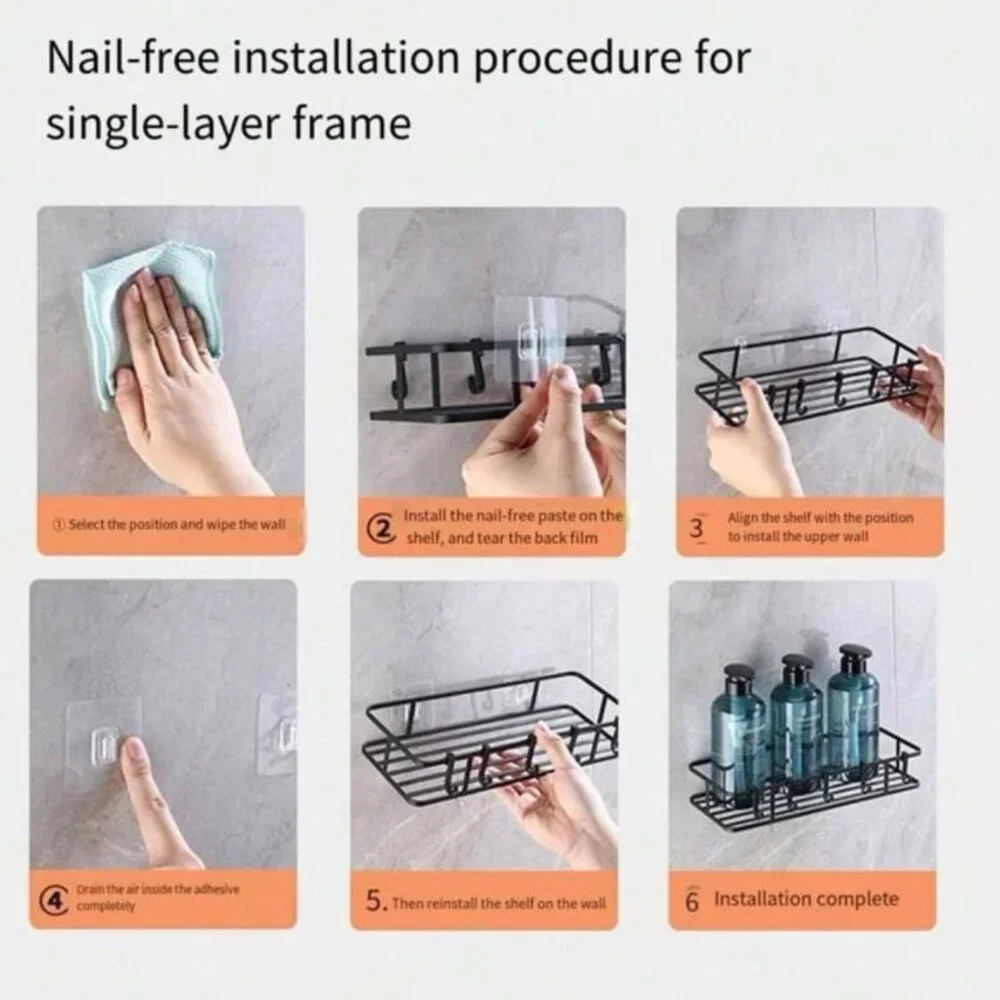 NEW BLACK HEAVY DUTY METAL SHOWER WALL SHELF SUCTION CUP HOOK ATTACHMENT